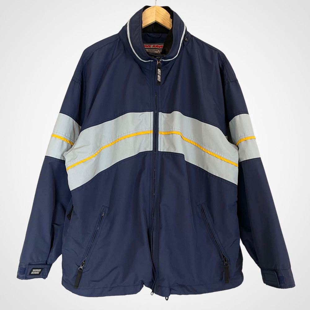 Vintage Wave Rave Jacket Men Snowboarding Blue Nylon 90s Zipper Yellow‎ Coat